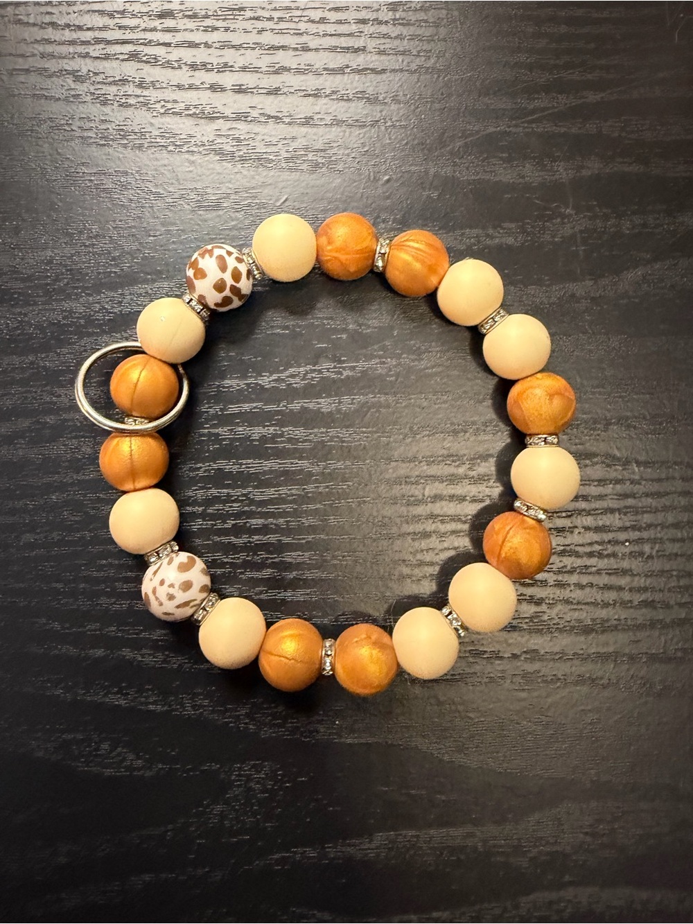 Gold and Cream Beaded Keychain